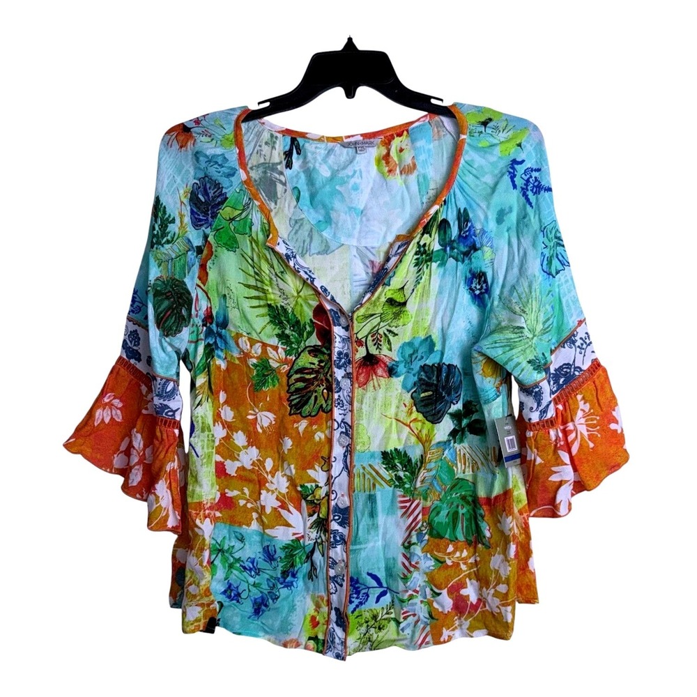 John‎ Mark Womens PXL Petite XL Multicolor Button Front Blouse Top NWT
